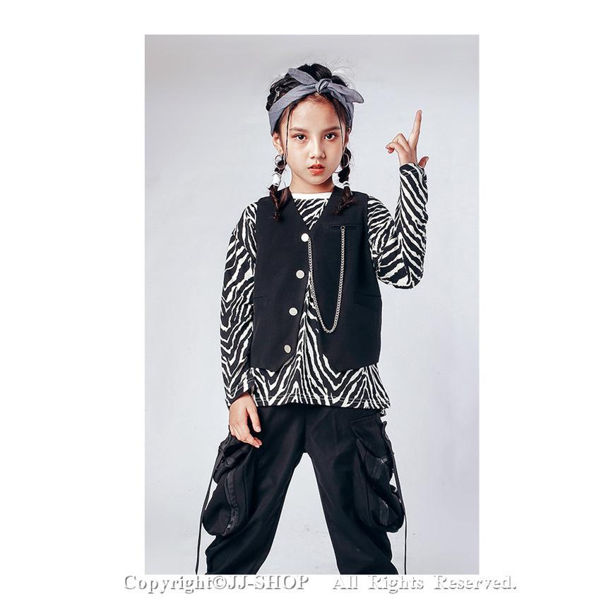 オープニング大セール 男の子 女の子 ベスト ゼブラストライプ サルエルパンツ 長袖 ジャズダンス衣装 キッズ ダンス衣装 パンツ ヒップホップ 子供 ダンス ロングパンツ Wantannas Go Id