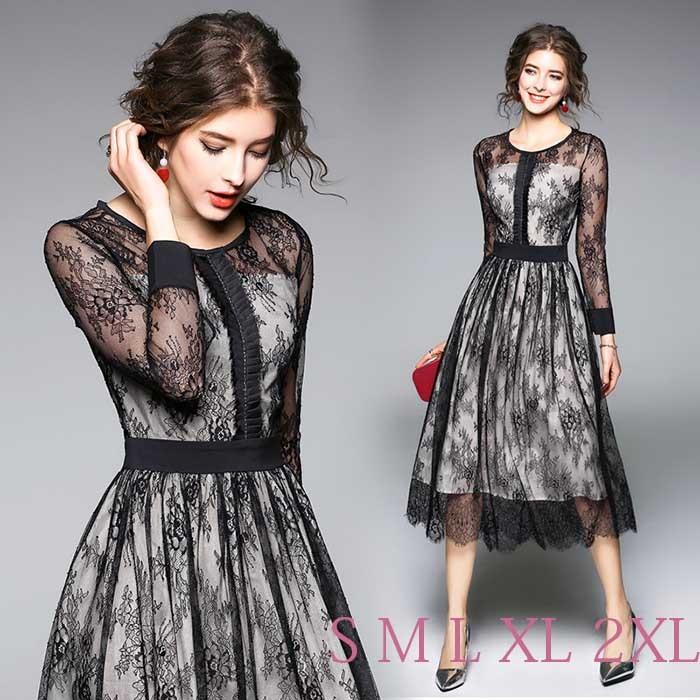 ワンピース ドレス 花柄 総レース ひざ下丈 フォーマル パーティー レディース 大きいサイズ フォーマルワンピース 袖あり お呼ばれ 長袖40代s M L 2l 3l L2 Lady110 Jj Shop 通販 Yahoo ショッピング