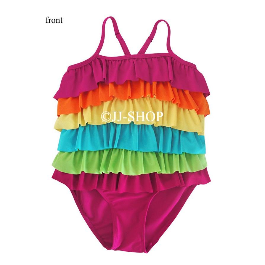子供水着 ワンピース 女の子 フリル カラフル キッズ 水着 可愛い マルチカラー 幼稚園 通学 プール 海 ビーチ プール水着 レインボー L2 Swim37 Jj Shop 通販 Yahoo ショッピング