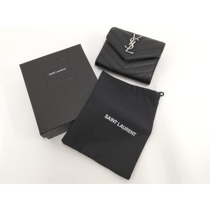 【中古】SAINT LAURENT 三つ折り 財布 シルバー金具 レザー ブラック｜jjcollection2008｜10