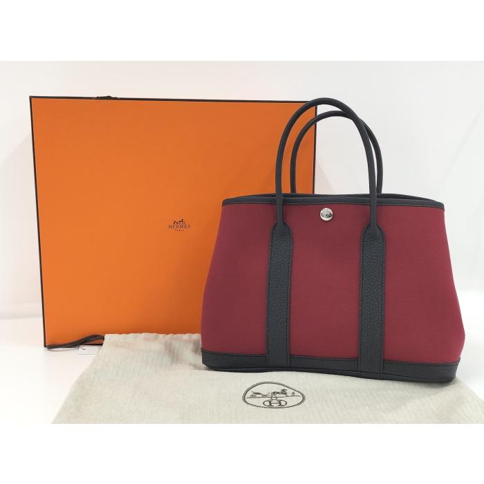 【中古】HERMES ガーデンパーティ TPM ヴェルソ トワルオフィシエ ネゴンダ キャンバス レザー バイカラー ラズベリー B刻印｜jjcollection2008｜09