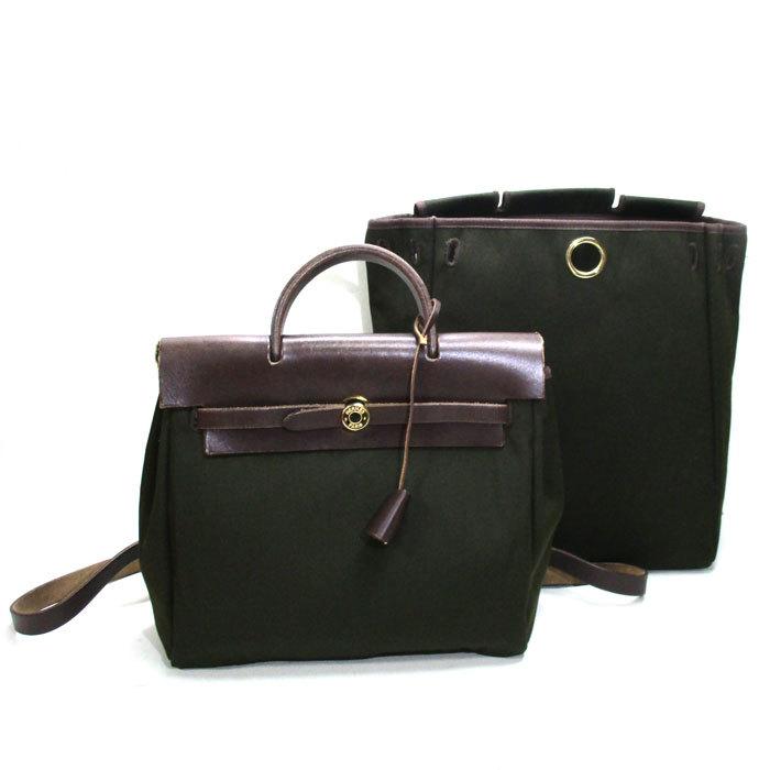 中古 Hermes エールバッグ アドpm 2way リュックサック ハンドバッグ トワルオフィシエ レザー カーキ ブラウン ゴールド金具 G刻印 Jjコレクション ヤフー店 通販 Yahoo ショッピング