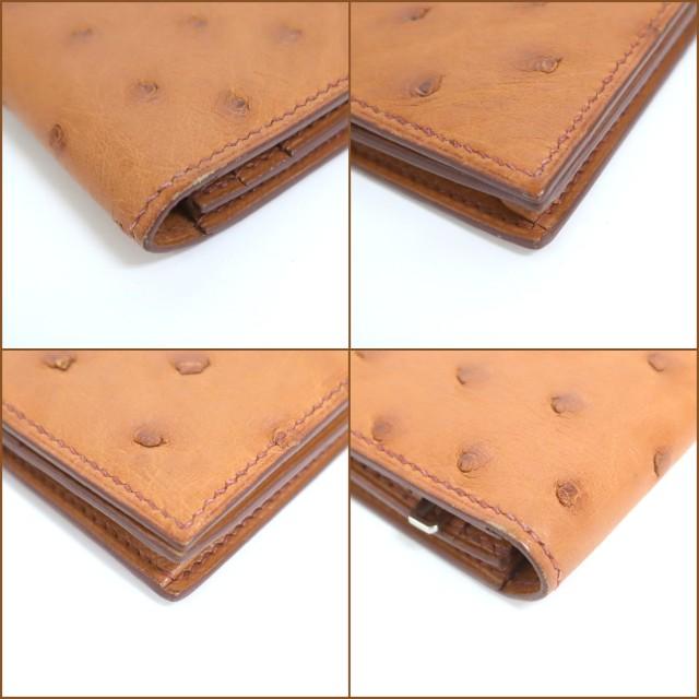 HERMES エルメス ベアンスフレ 2つ折り長財布 オーストリッチ ブラウン