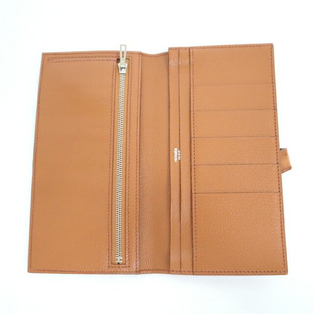 HERMES エルメス ベアンスフレ 2つ折り長財布 オーストリッチ ブラウン