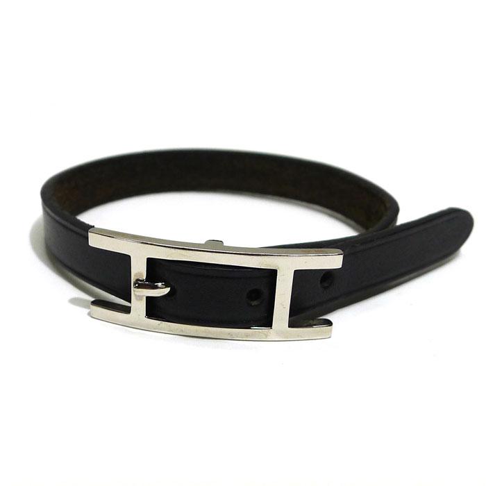 中古】HERMES ビーアピ シングル ブレスレット レザー ブラック 