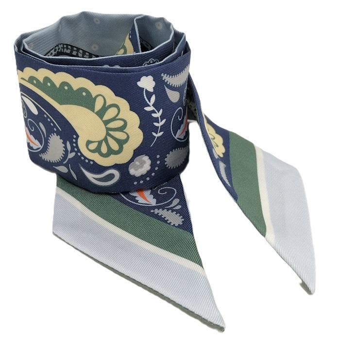 エルメス　HERMES ツイリースカーフ　ブルー系 エルメス HERMES ツイリー CEST LA FETE ブルー シルク