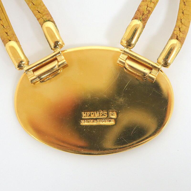 HERMES エルメス エマイユ レザーコードチョーカー 騎馬 GP イエロー 