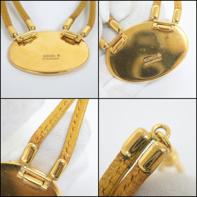 HERMES エルメス エマイユ レザーコードチョーカー 騎馬 GP イエロー 