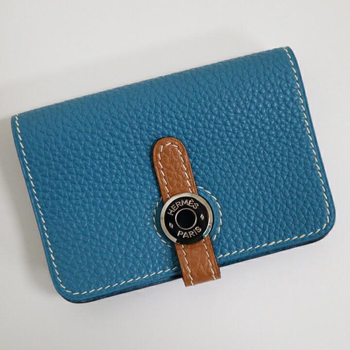 HERMES エルメス ドゴンカードケースヴェルソ ブルージーン×ゴールド 