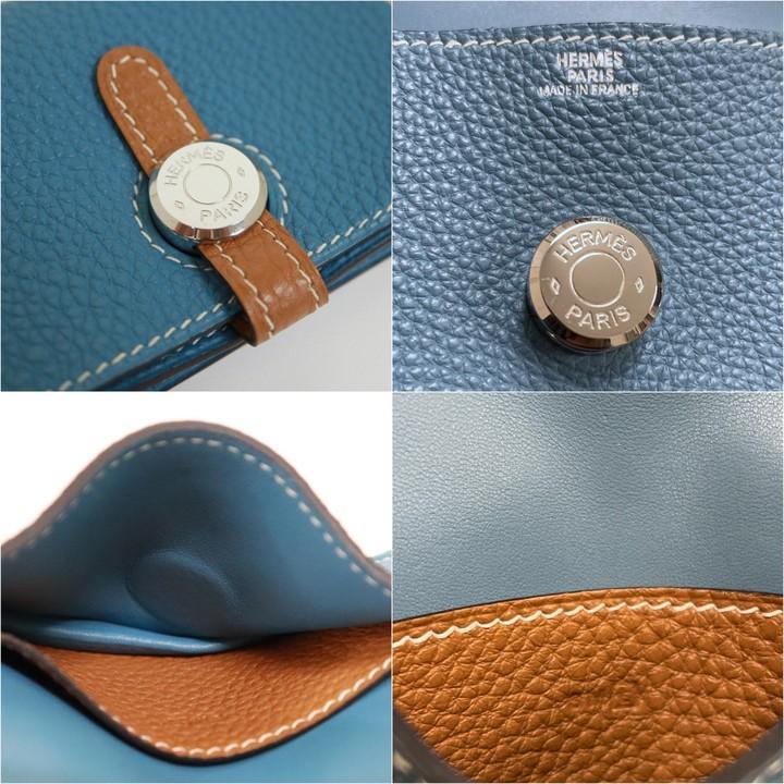 HERMES エルメス ドゴンカードケースヴェルソ ブルージーン×ゴールド 