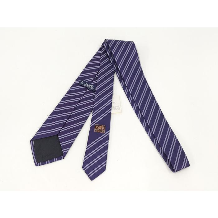 HERMES ネクタイ ストライプ シルク100% パープル系 : JJ HERMES ネクタイ ストライプ シルク100% パープル系 : JJ