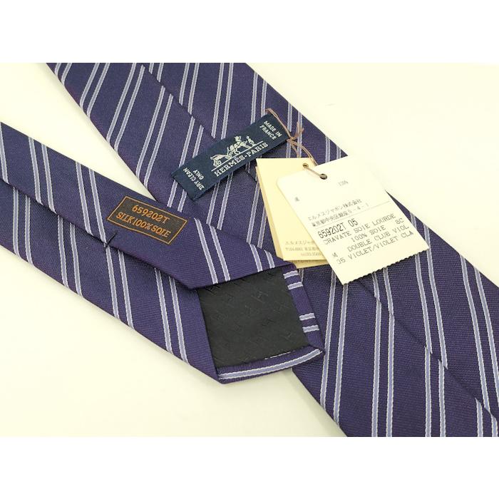 HERMES ネクタイ ストライプ シルク100% パープル系 : JJ HERMES ネクタイ ストライプ シルク100% パープル系 : JJ