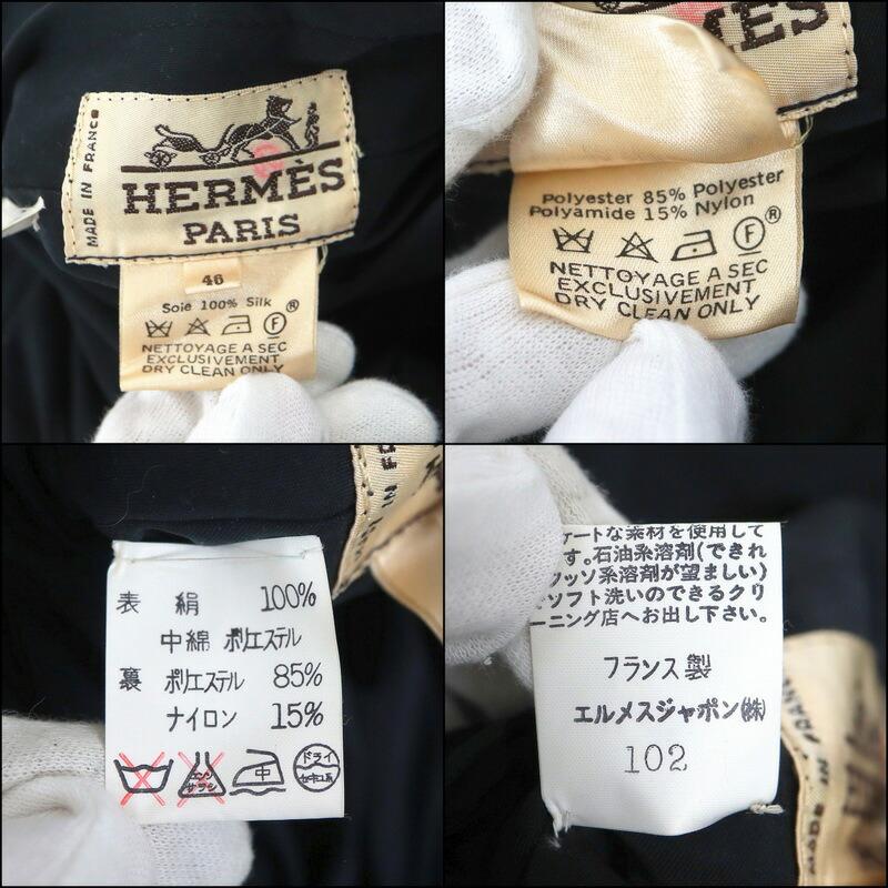 HERMES エルメス ブルゾン 46 ブラック×ゴールド×マルチ 絹 