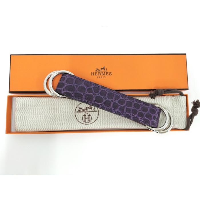 HERMES（エルメス） スカーフベルト クロコ レザー パープル □L刻印
