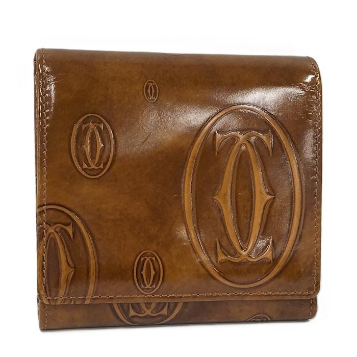 Cartier 三つ折り財布 ハッピーバースデー パテントレザー ブラウン  