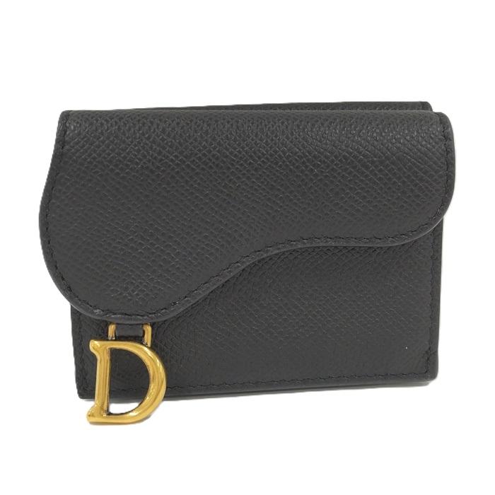 Christian Dior 三つ折り財布 サドル レザー ブラック : JJ  