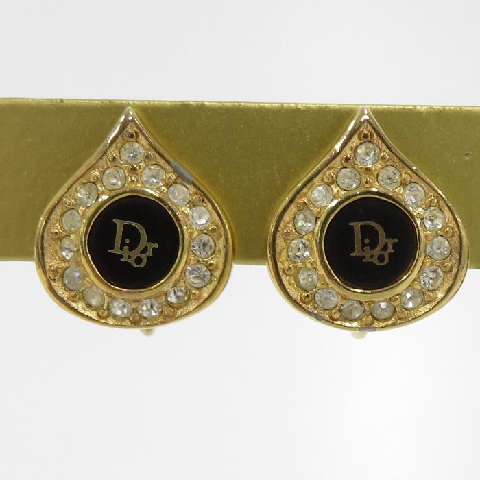 中古】Christian Dior イヤリング ティアドロップ型 ラインストーン 