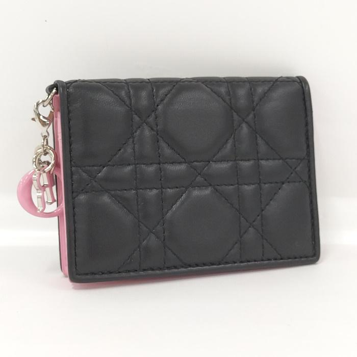 Christian Dior 名刺入れ カナージュ レザー ブラック ピンク Christian Dior 名刺入れ カナージュ レザー ブラック ピンク