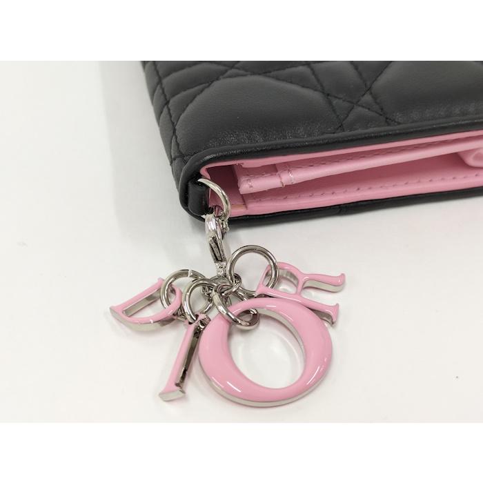 Christian Dior 名刺入れ カナージュ レザー ブラック ピンク Christian Dior 名刺入れ カナージュ レザー ブラック ピンク
