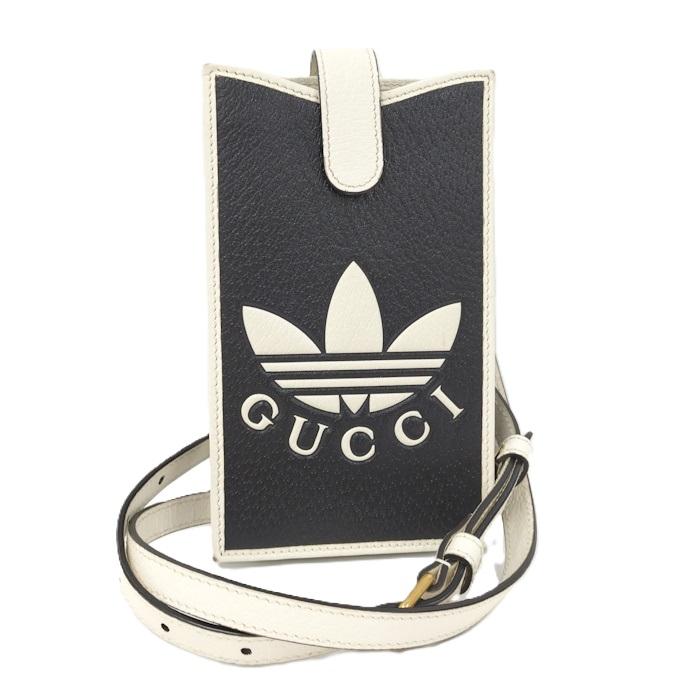 GUCCI（グッチ） × ADIDAS スマホショルダーバッグ レザー ブラック