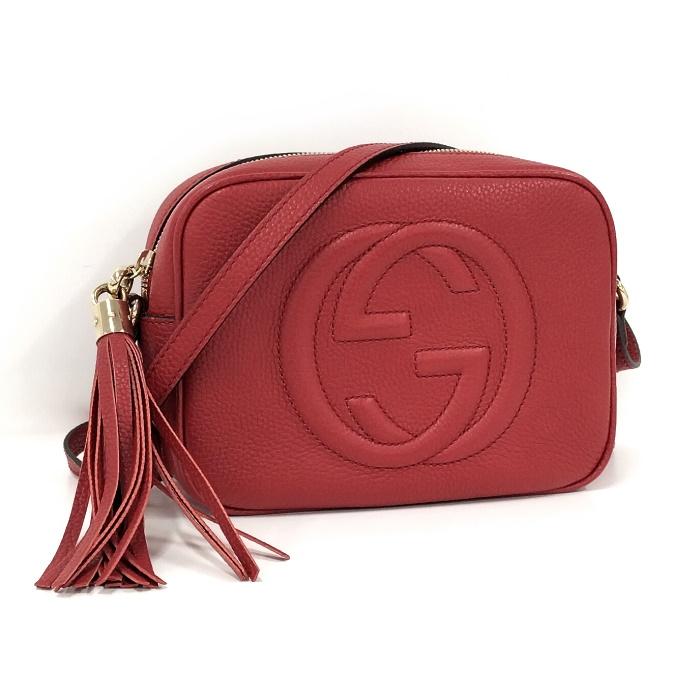 GUCCI ソーホー ショルダーバッグ インターロッキング G レザー レッド  