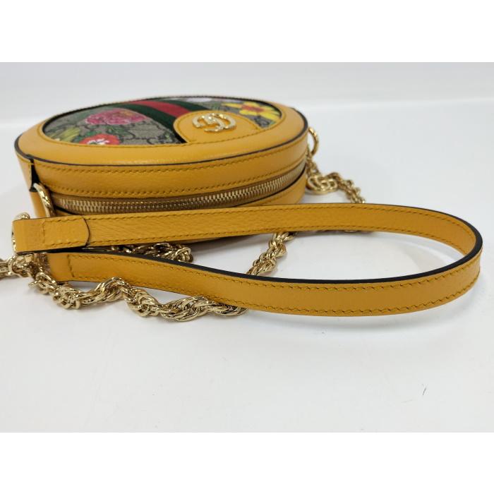 【中古】GUCCI チェーン ショルダーバッグ フローラ ロゴ フラワー シェリーライン GG スプリーム レザー PVC マスタード ベージュ 550618｜jjcollection2008｜06