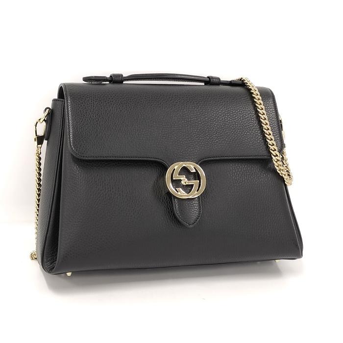 GUCCI ショルダーバッグ インターロッキング G レザー ブラック 510306  