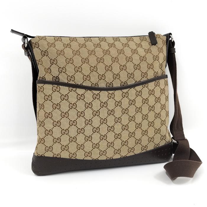 グッチ GUCCI GGキャンバス ショルダーバッグ バッグ キャンバス レザー レディース ベージュ系 / ブラウン系 145857 【中古】 GUCCI（グッチ） ショルダーバッグ GG キャンバス レザー ベージュ