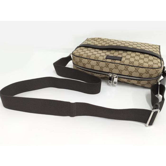 GUCCI ショルダーバッグ GGキャンバス レザー ブラウン ベージュ