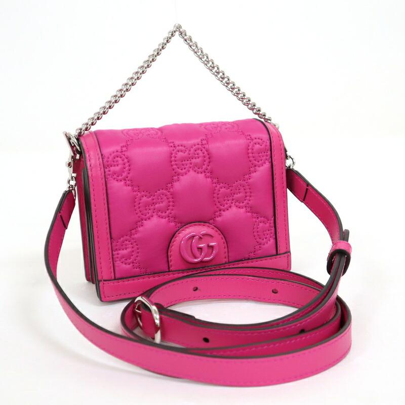 ☆ドリーム荒牧☆GUCCI　グッチ ミニ ショルダーバッグ レザー ピンク×シルバー金具 723777 GUCCI グッチ ミニ ショルダーバッグ レザー ピンク×シルバー金具