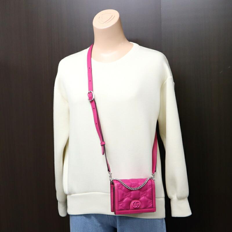 GUCCI グッチ ミニ ショルダーバッグ レザー ピンク×シルバー金具