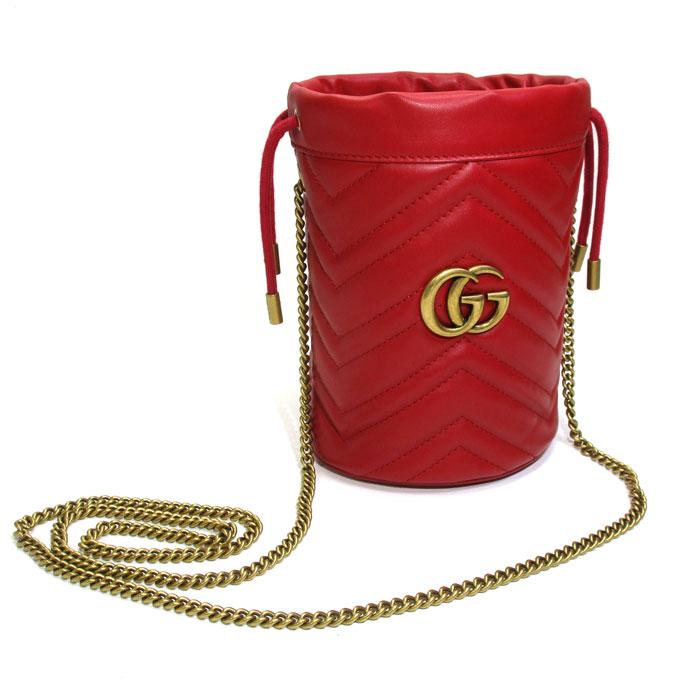 中古】GUCCI GGマーモント キルティング ミニ バケットバッグ チェーン  
