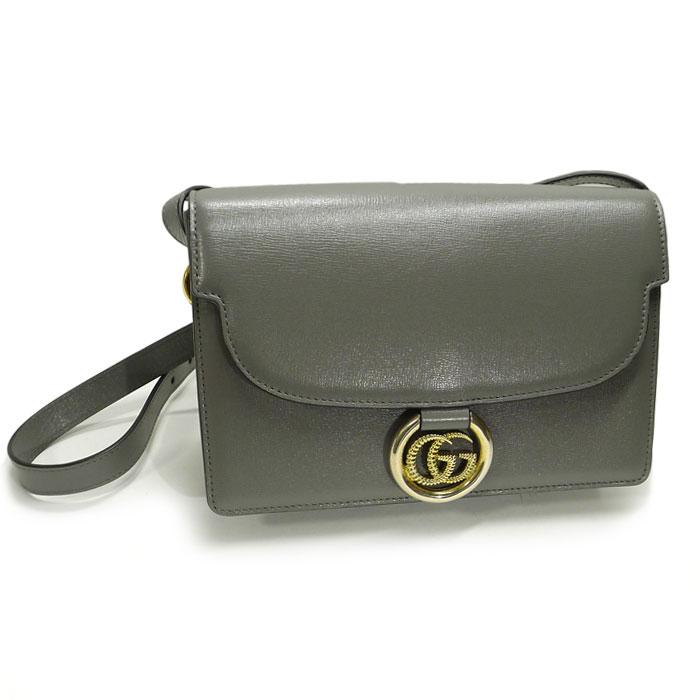 GG GUCCI GGマーモントショルダーバッグ レザー グレー ゴールド金具  