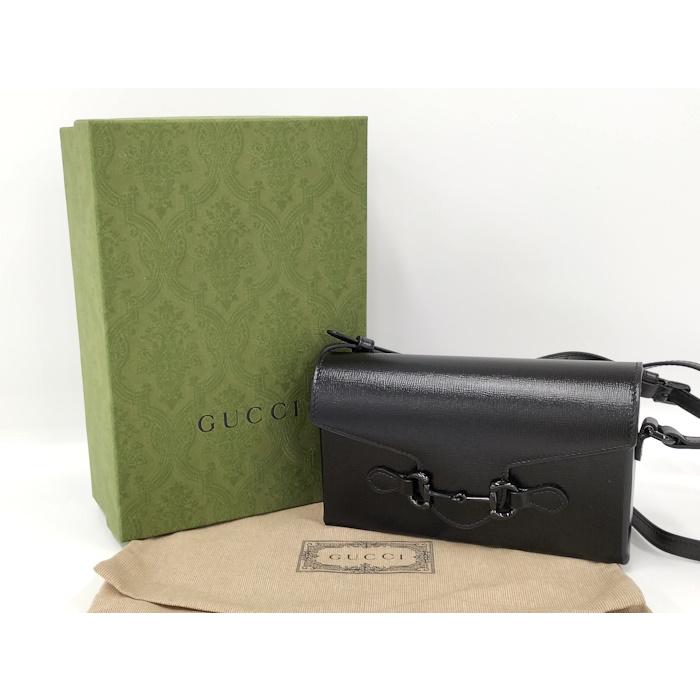 GUCCI ホースビット ショルダーバッグ レザー ブラック 699296