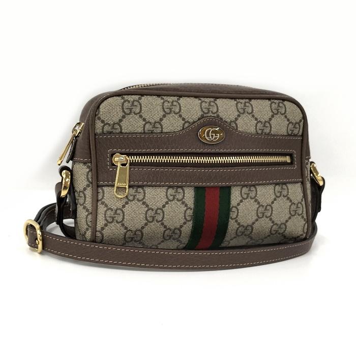 GUCCI GGスプリーム PVC×レザー ショルダーバッグ グレー