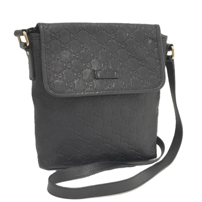 GUCCI ブラックレザー ショルダーバッグ GUCCI ショルダーバッグ グッチシマ レザー ブラック 223666