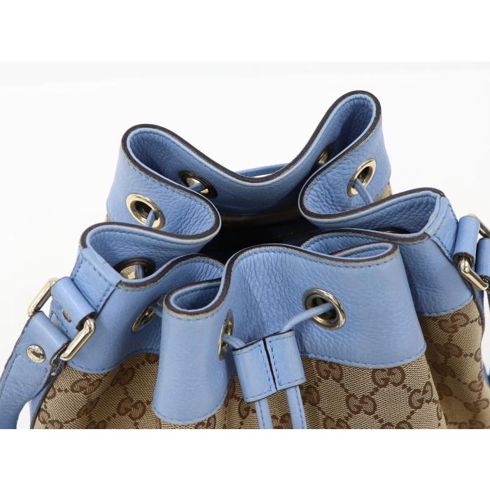 GUCCI 【中古】グッチ 巾着型 ショルダーバッグ ブラウン ブルー GG  