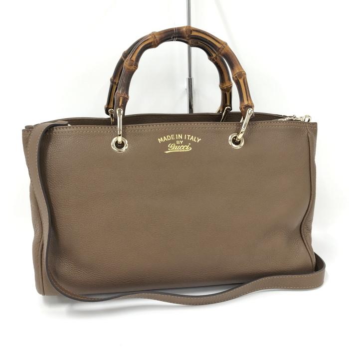 GUCCI 2WAY ショルダーバッグ バンブー ショッパー レザー ブラウン 