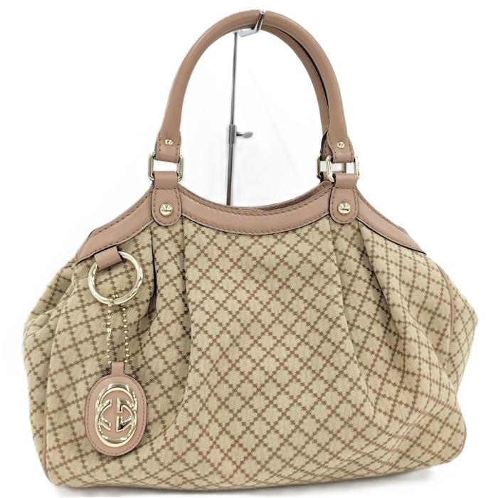 GUCCI ディアマンテ ハンドバッグ キャンバス ベージュ 211944 
