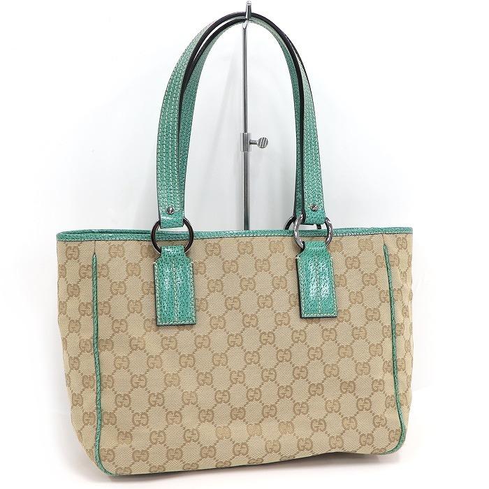 GUCCI 【中古】グッチ トートバッグ GGキャンバス レザー ベージュ 