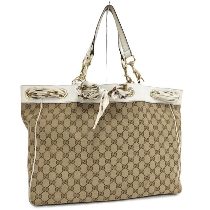 GUCCI トートバッグ ポジターノ GGキャンバス ベージュ ホワイト  