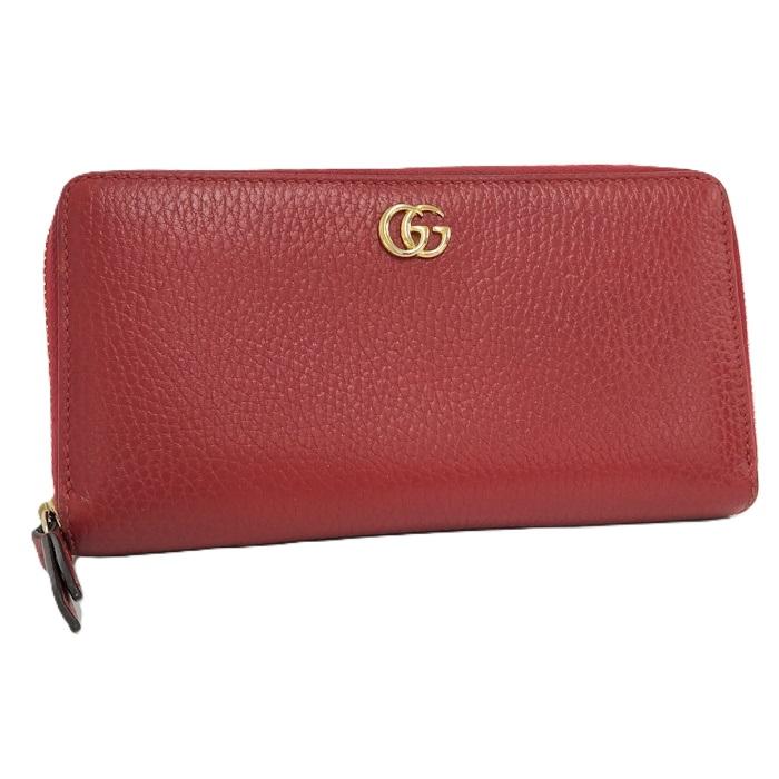 GUCCI ラウンドファスナー 長財布 GGマーモント レザー レッド GUCCI（グッチ） ラウンドファスナー長財布 GGマーモント レザー