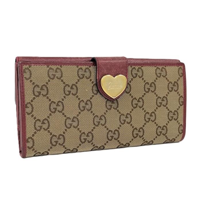 GUCCI 長財布 GGキャンバス レザー ハートプレート ベージュ レッド 
