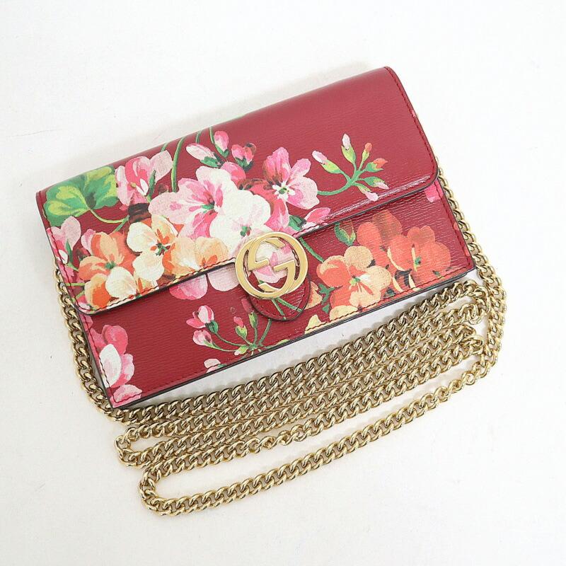 GUCCI グッチ チェーンウォレット GGブルームス フラワー レッド