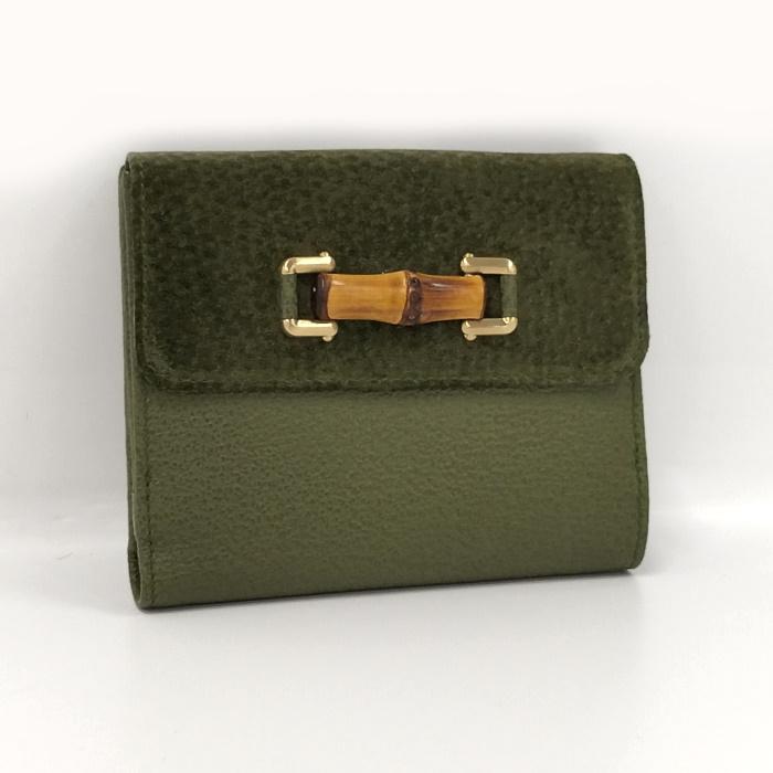 GUCCIバンブー折り財布 GUCCI<BR>グッチ バンブー GGキャンバス/レザー 二つ折り財布