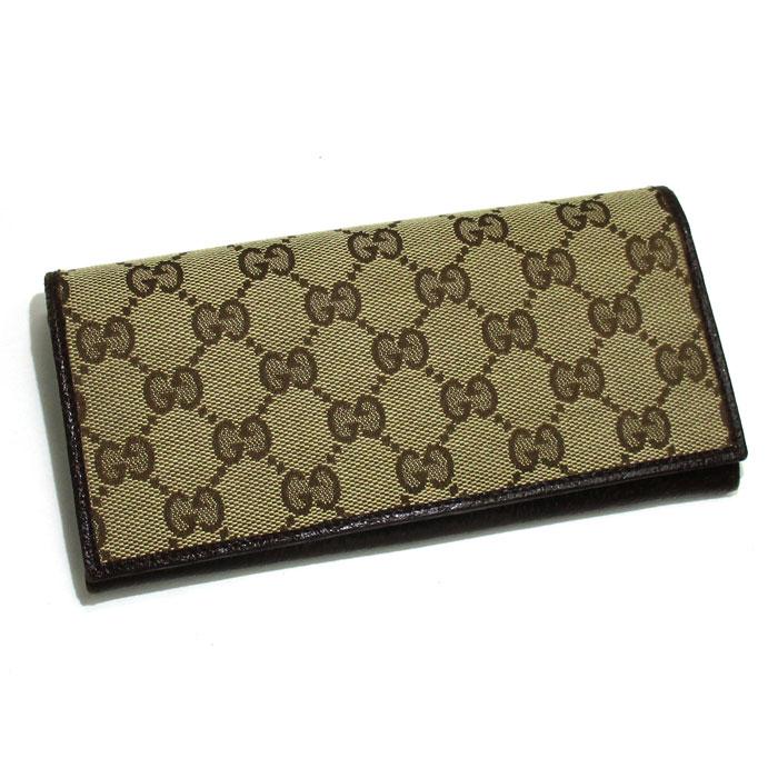 中古】GUCCI 二つ折り 長財布 GGキャンバス レザー ベージュ ブラウン