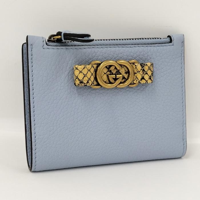 GUCCI 二つ折り 財布 レザー ライトブルー 750459 : JJコレクション