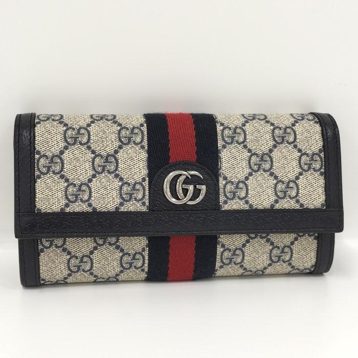 中古】GUCCI 長財布 オフディア GGスプリーム ネイビー 523153 