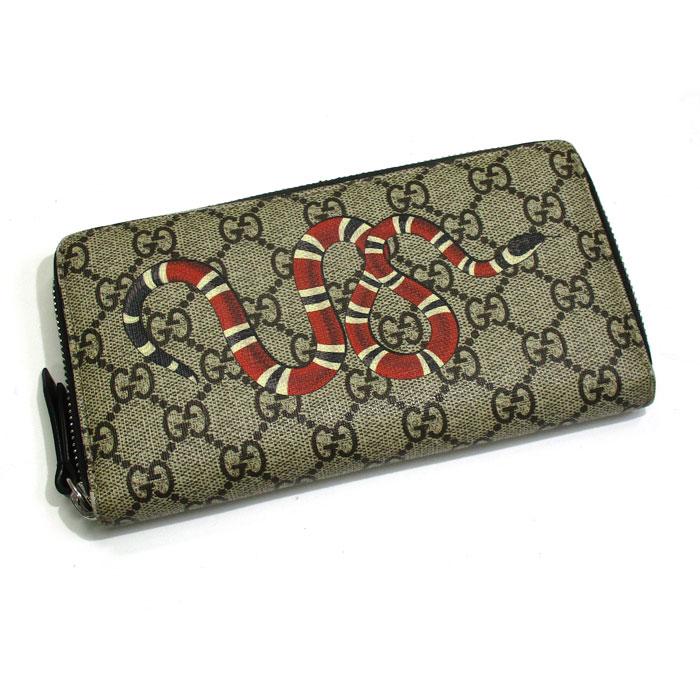 GG 【中古】GUCCI ラウンドファスナー 長財布 キングスネーク プリント  