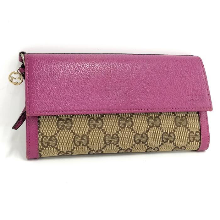 GUCCI 二つ折り財布 ベージュ ピンクGGキャンバス/レザー 【公式通販】